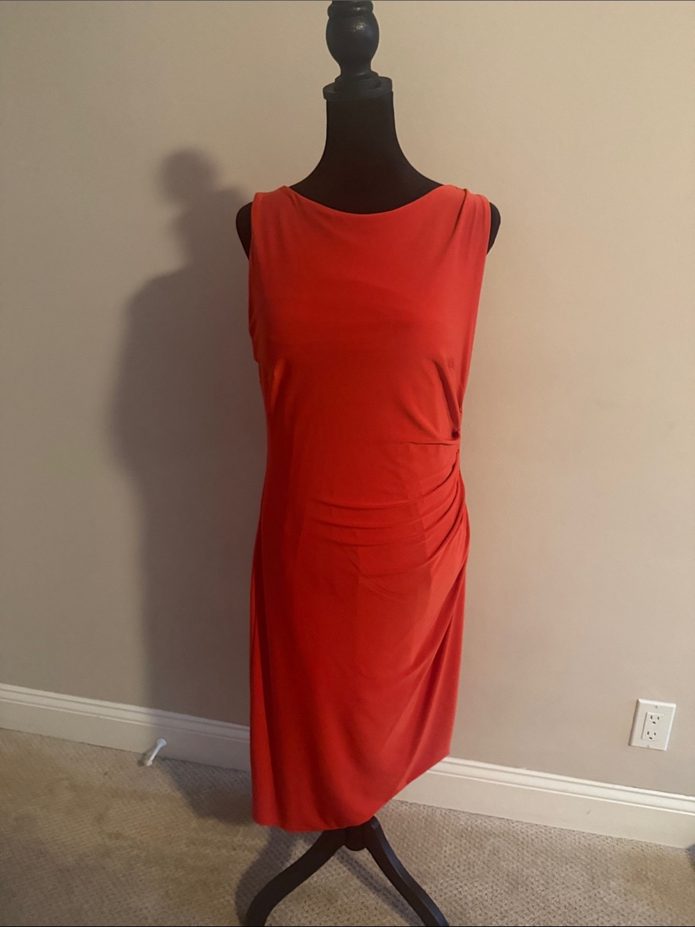 Ralph Lauren Sleeveless Coral-Red Midi Dress